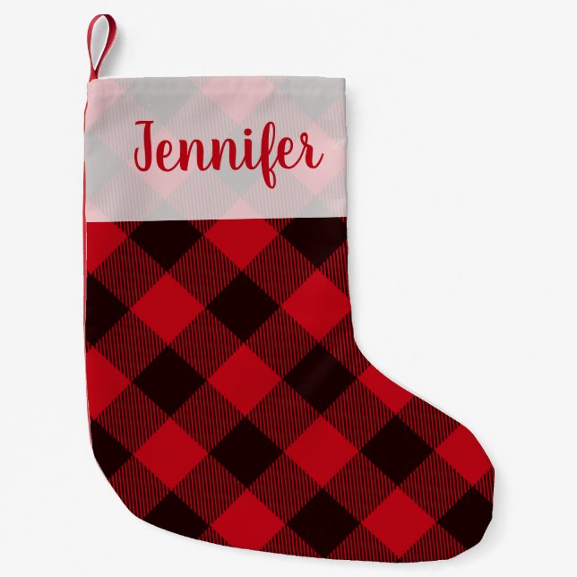 Meia De Natal Pequena Búfalo Fofo Vermelho Xadrez Script Feriado (Frente)