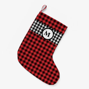 Meia De Natal Pequena Búfalo russo verifica monograma preto e vermelho d