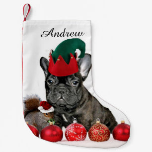 Meia De Natal Pequena Buldogue francês do Natal