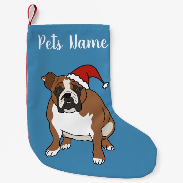 Meia De Natal Pequena Buldogue Inglês Feriado de Natal (Frente)