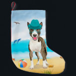 Meia De Natal Pequena Bull Terrier Dog na praia<br><div class="desc">Um cachorro bonito sentado na praia é uma ideia perfeita para alguém que ama essa raça de cachorro.</div>