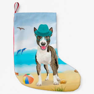 Meia De Natal Pequena Bull Terrier Dog na praia