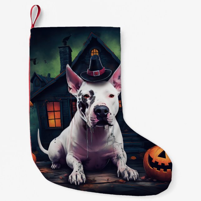Meia De Natal Pequena Bull Terrier Pumpkins Halloween Scary (Frente)