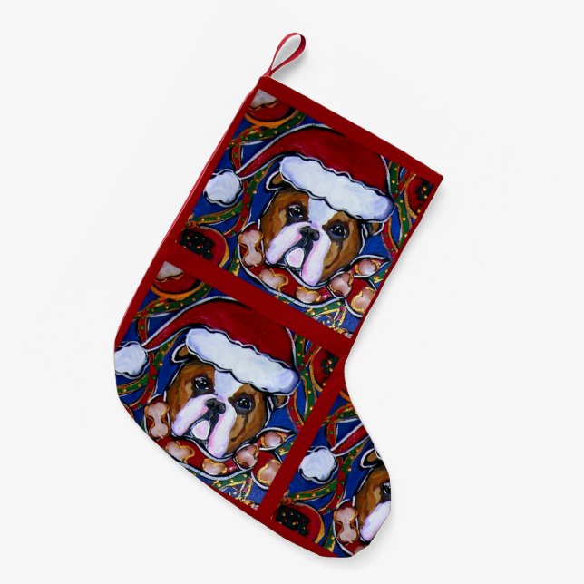 Meia De Natal Pequena Bulldog       (Frente (Pendurada))