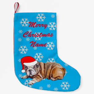 Meia De Natal Pequena Bulldog bonito com Papai Noel