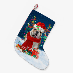 Meia De Natal Pequena Bulldog Inglês com presentes de Natal