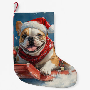 Meia De Natal Pequena Bulldog no Trenó 'Deixe Nevar' Natal