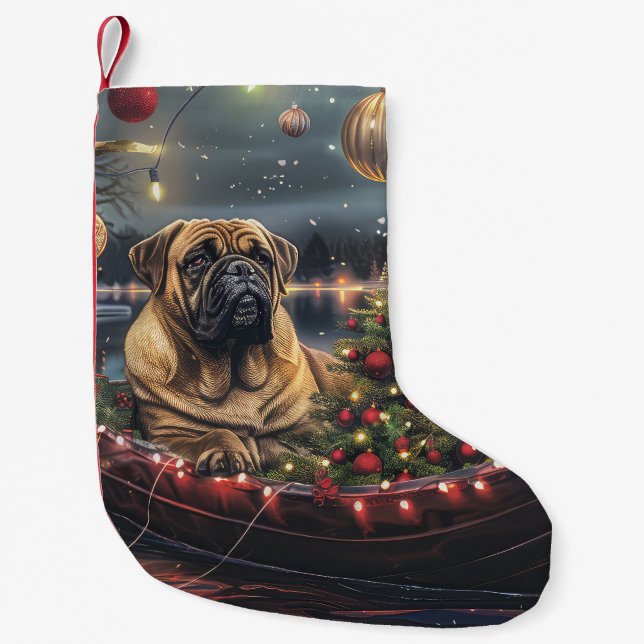 Meia De Natal Pequena Bullmastiff Natal Festivo Voyage (Frente)