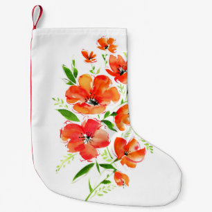 Meia De Natal Pequena Buquê de aquarelas de flores de papoila ornamenta