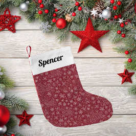 Meia De Natal Pequena Burgundy Doodle Natal Sleigh Patterno