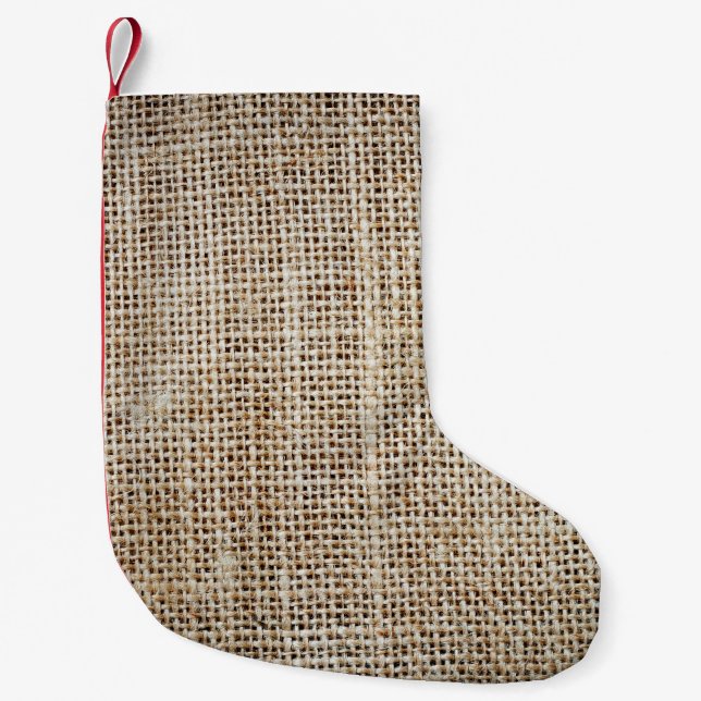 Meia De Natal Pequena Burlap Hessian Background Texture (Frente)