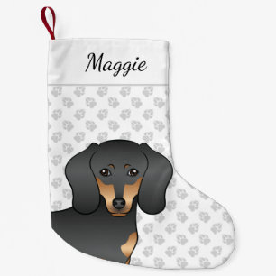 Meia De Natal Pequena Cabeça De Cachorro Casaco Suave E Negra, Preta E B