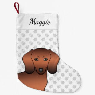 Meia De Natal Pequena Cabeça de Cachorro Dachshund Cor Sable Vermelho Pe