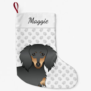 Meia De Natal Pequena Cabeça de Cachorro de Cartoon Preto e Longo Cabel