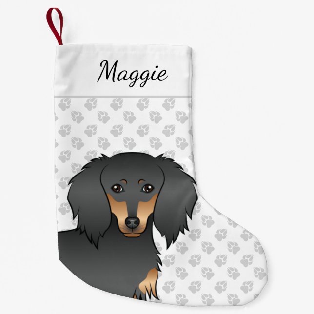 Meia De Natal Pequena Cabeça de cachorro de desenho animado Dachshund Bl (Frente)