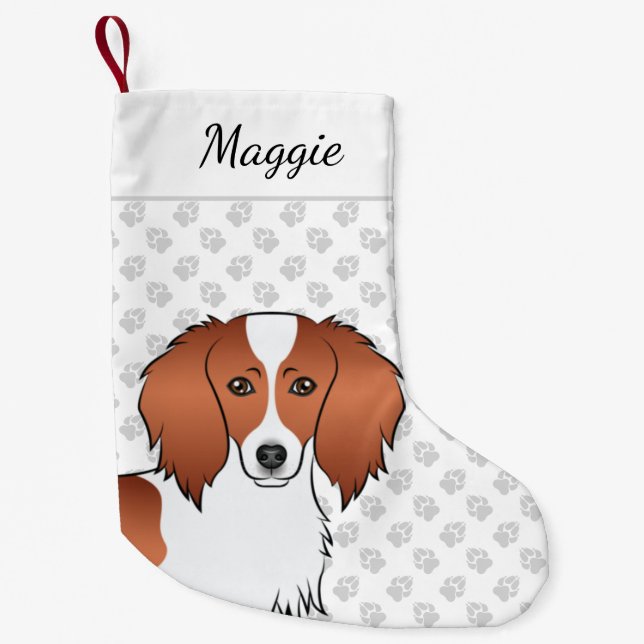 Meia De Natal Pequena Cabeça de Cão-de-Cartoon de Cabelo Longo Vermelho (Frente)