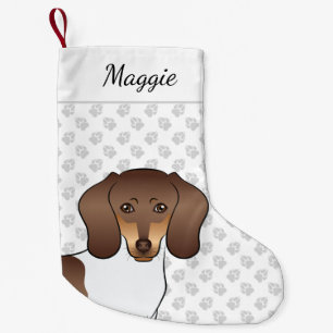 Meia De Natal Pequena Cabeça de Dachshund de pelo curto Chocolate e Tan 