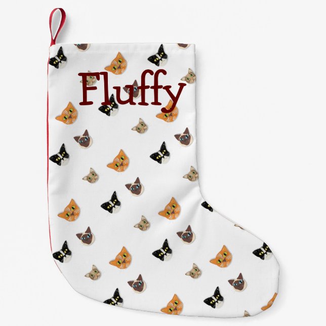 Meia De Natal Pequena Cabeças felizes do gato (Frente)