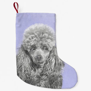 Meia De Natal Pequena Cachorro Arte Poodle Miniatura Brinquedo Cinza Pra