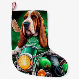 Meia De Natal Pequena Cachorro Basset Hound dirigindo bicicleta Dia de S