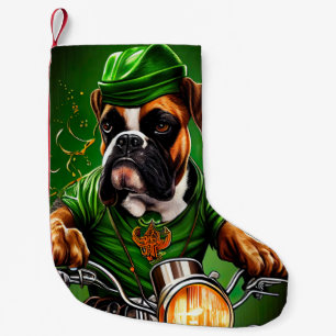 Meia De Natal Pequena Cachorro Boxer Dirigindo Bicicleta Dia de São Patr