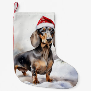 Meia De Natal Pequena Cachorro Dachshund na Neve Natal