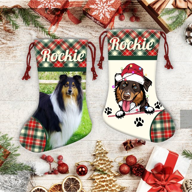 Meia De Natal Pequena Cachorro de Collie Perfeito Natal Personalizado (Criador carregado)