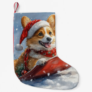 Meia De Natal Pequena Cachorro de Corgi, deixe nevar o Natal
