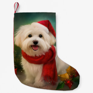 Meia De Natal Pequena Cachorro de Coton de Tulear no Natal da Neve