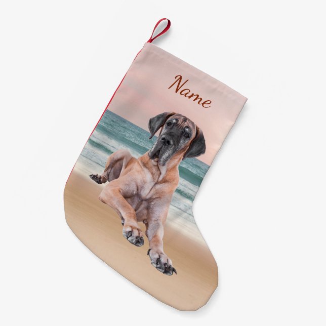 Meia De Natal Pequena Cachorro de Dane Cachorro Bastante Personalizado S (Frente (Pendurada))