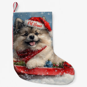 Meia De Natal Pequena Cachorro de Keeshond Personalizado no Natal de Sle