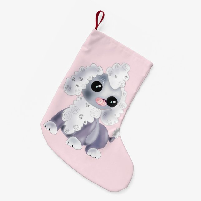 Meia De Natal Pequena Cachorro de Pet Bonito de Natal Rosa (Frente (Pendurada))