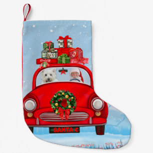 Meia De Natal Pequena Cachorro de Terrier Branco, West Highland, com Pap