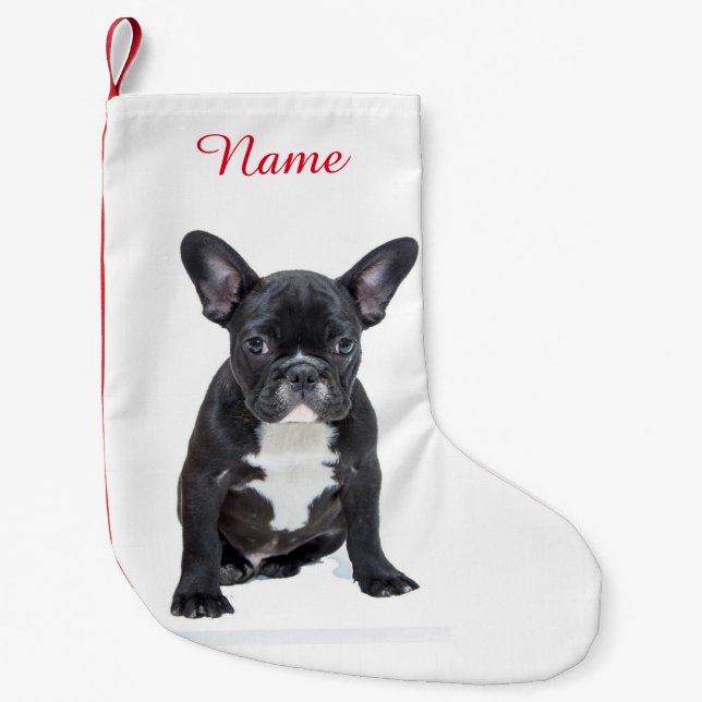 Meia De Natal Pequena Cachorro Francês Cachorro Personalizado (Frente)