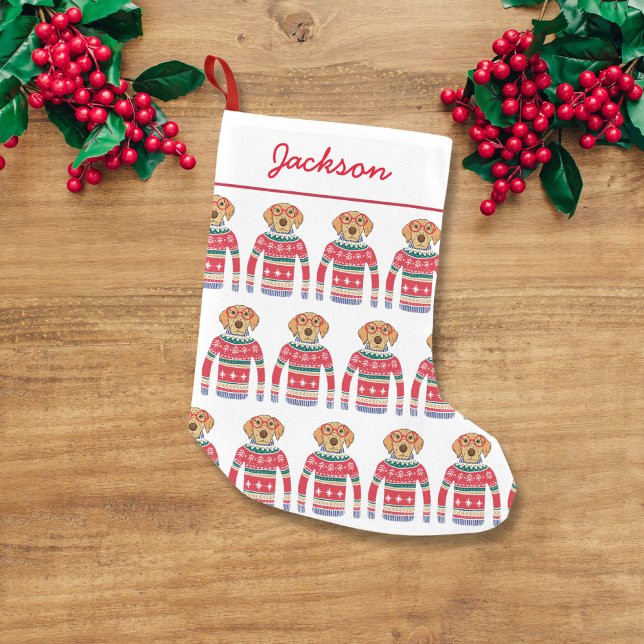 Meia De Natal Pequena Cachorro Negro Engraçado Cachorro Vestindo Suéter  (Criador carregado)