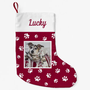 Meia De Natal Pequena Cachorro Personalizado Cachorro Nome Foto Red Whit