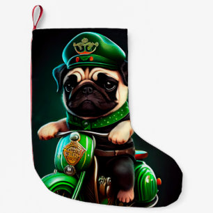 Meia De Natal Pequena Cachorro Pug Dirigindo Bicicleta Dia de São Patríc