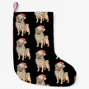 Meia De Natal Pequena Cachorro Pug Natal Chapéu do Papai Noel Luzes de N