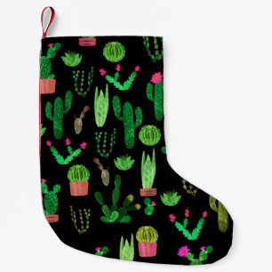 Meia De Natal Pequena Cactos de aquarela sem costura padrão de planta