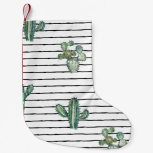 Meia De Natal Pequena Cactus Watercolor: Desenho da Caneta da Vintage.