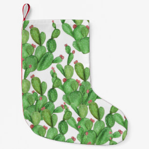 Meia De Natal Pequena Cactus Watercolor: Plano de Fundo do Padrão Ininte