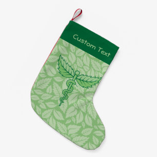Meia De Natal Pequena Caduceus com Folhas no Natal