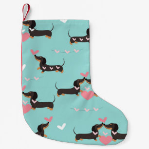 Meia De Natal Pequena Cães-dachshund apaixonados e corações, padrão perf