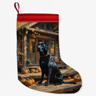 Meia De Natal Pequena Café preto Labrador Retriever Log Cabine