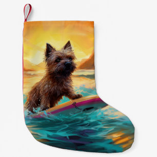 Meia De Natal Pequena Cairn Terrier Beach Surfing Painting