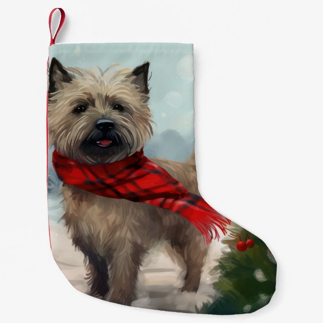 Meia De Natal Pequena Cairn Terrier Dog no Natal da Neve (Frente)