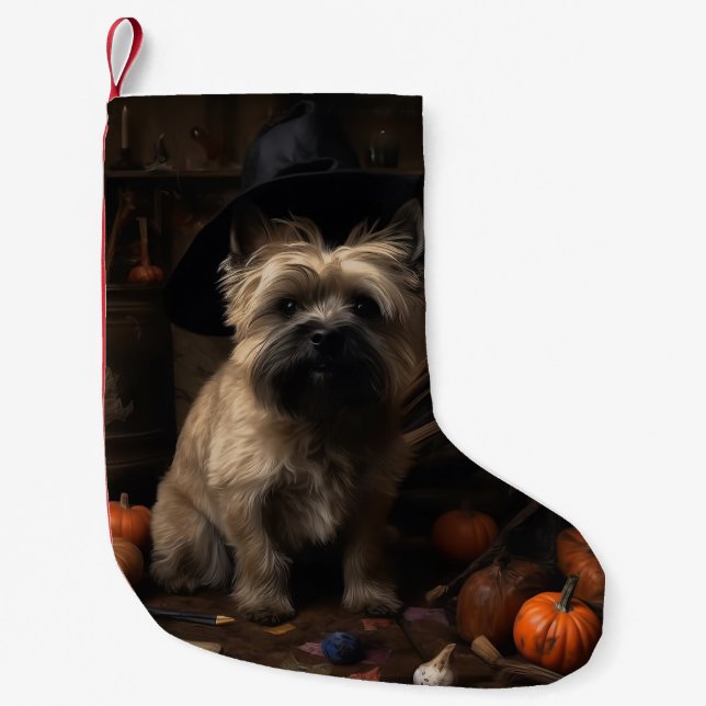 Meia De Natal Pequena Cairn Terrier Pumpkins Halloween Scary (Frente)