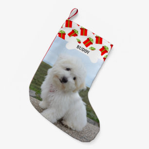 Meia De Natal Pequena Caixas de Presente Padrão Osso de Cachorro Foto do