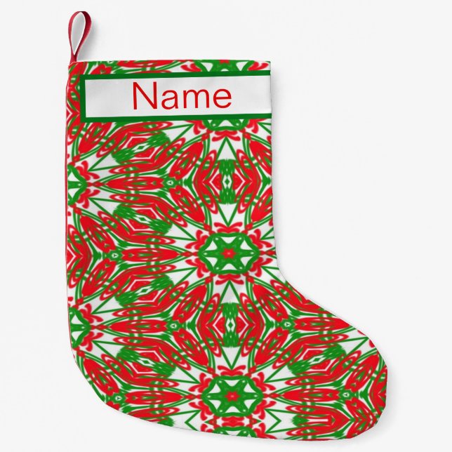 Meia De Natal Pequena Caleidoscópio vermelho, verde e branco (Frente)