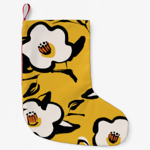 Meia De Natal Pequena Camellia amarela, vintage floral.